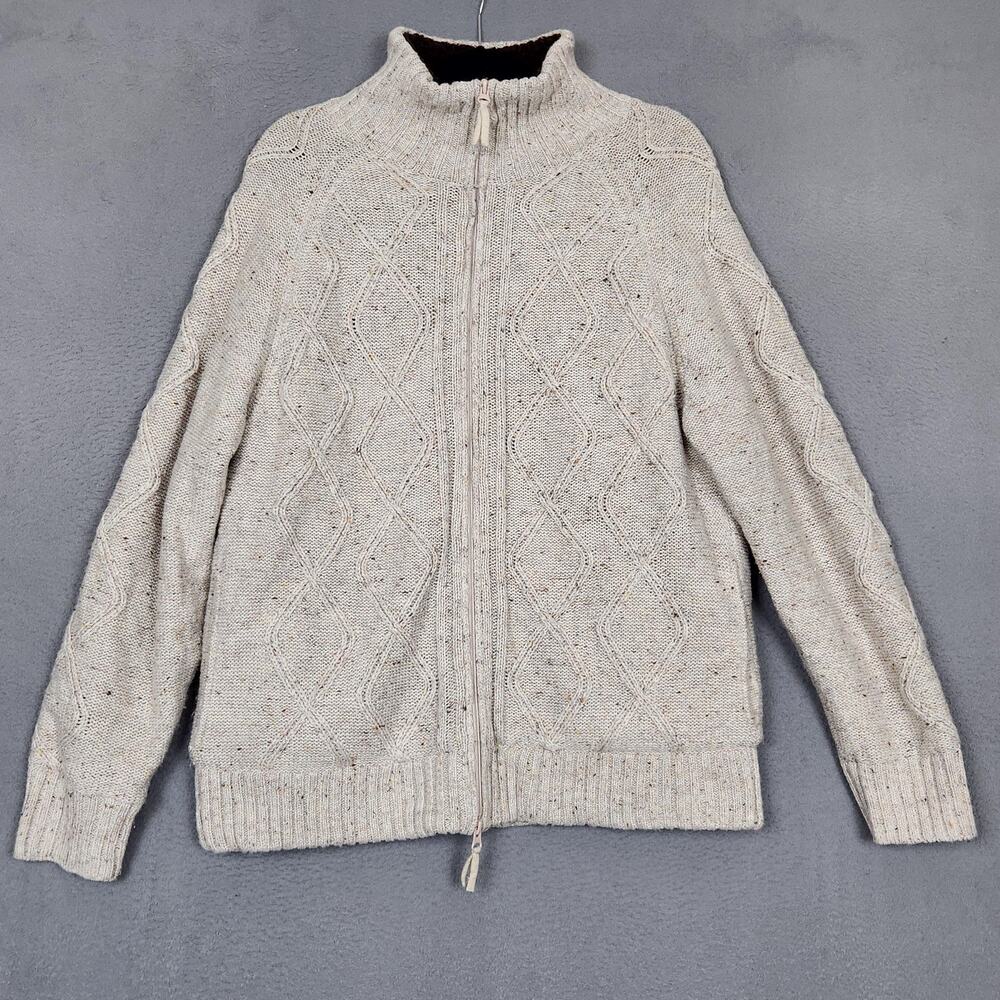 Norm Thompson Jacket Mens Large Beige Wool Bomber Sherpa Lined Argyle Knit Zip